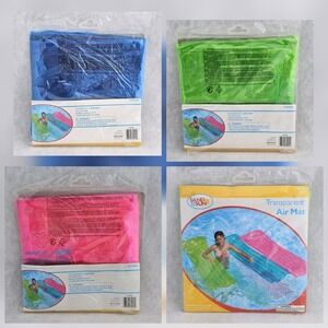 Sand N Sun Lot‎ of 3 Transparent Air Mat Float w Head Rest - Green/Pink/Blue